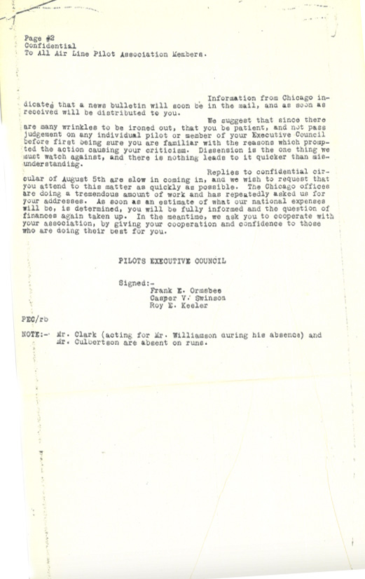 Page 2 Ormsbee Memo to ALPA September 1931