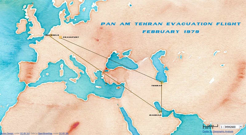 Map of Pan Am Tehran Evacuation Flight