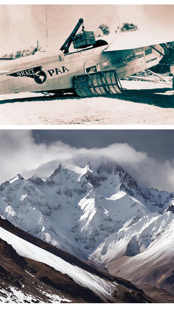 Panagra Ford Trimotor carrying cargo and the Andes Mountains