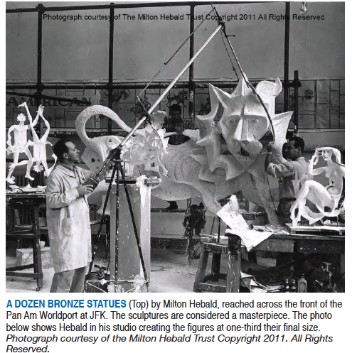 Milton Hebald working on Pan Am sculptures for the Worldport