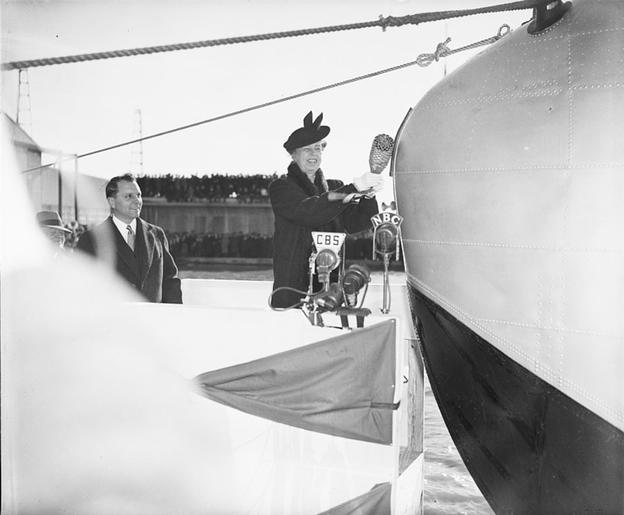 Juan Trippe Mrs Roosevelt Pan Ams Yankee Clipper Christening March 1939