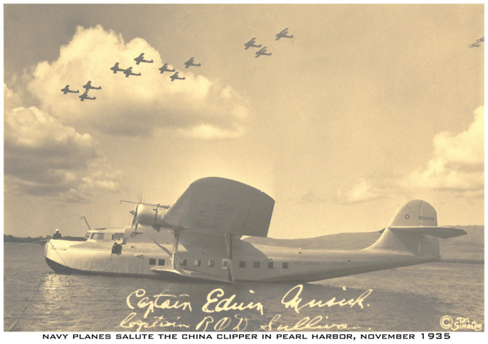 November 1935 Navy planes salute Pan Am China Clipper Pearl Harbor
