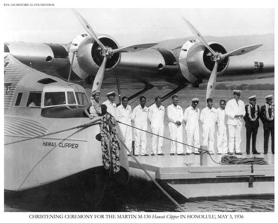Christening ceremony of Pan Am's Hawaii Clipper, M-130 flying boat, 1936