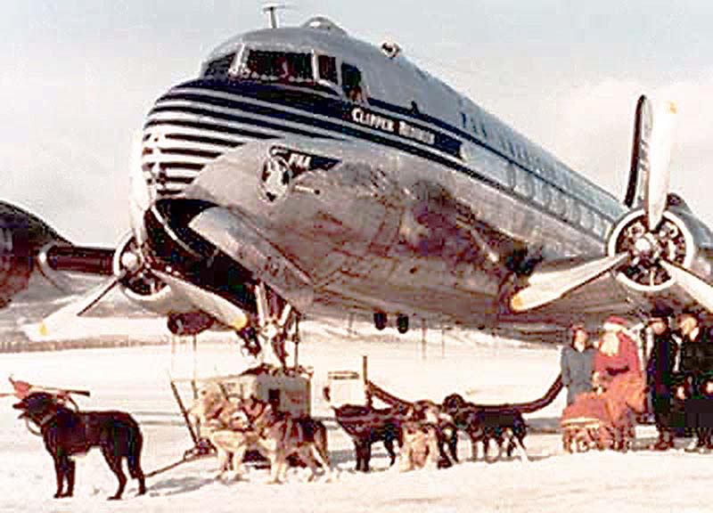 Pan Am's Clipper Reindeer with Santa in Fairbanks Alaska 1946