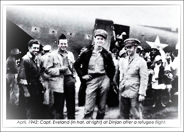 Capt. Eveland (in hat at right) at Dinjan India after refugee flight